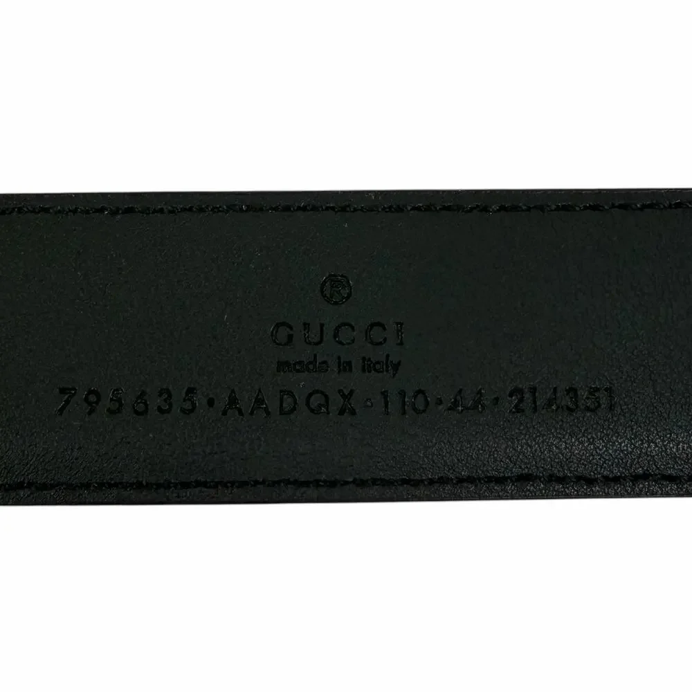 Gucci 3cm Gucci Script Leather Belt Dark Green Men Size 110cm/44